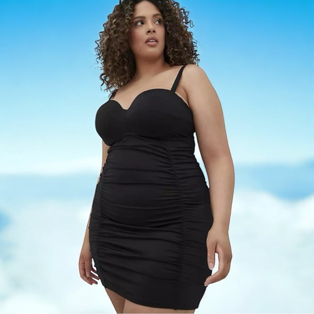 Torrid Black One-Piece Swimsuit | Size 1 | Ruching & Flounce Hem | Plus Size